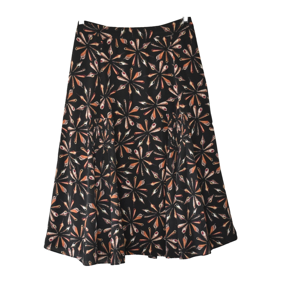 A6 Auth KOBI HALPERIN Black Background Seashell Pattern Silk Midi Skirt Size S - Picture 2 of 5